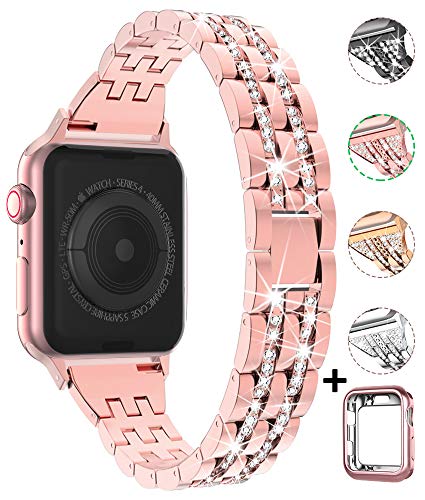 Product Cover Compatible with Apple Watch Band with Case 38mm 40mm 42mm 44mm for Women, CTYBB Rhinestone Metal Jewelry Wristband Strap Replacement for iWatch Bracelet Series 5/4/3/2/1