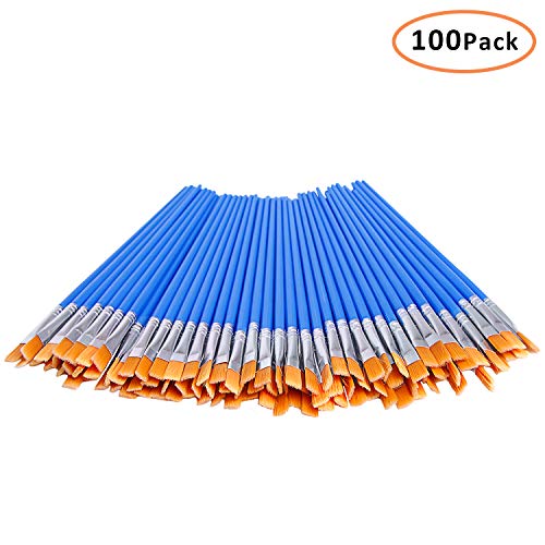 Product Cover DECYOOL 100 Pcs Flat Paint Brushes,Small Brush Bulk for Detail Painting,Nylon Hair Brushes Acrylic Oil Watercolor Fine Art Painting for Kids,Children,Students,Starter,Teens, Adults, Artist