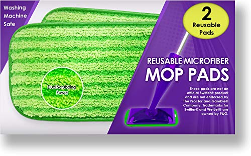 Product Cover Reusable Mop Pads Fit Swiffer WetJet - Washable Microfiber Mop Pad Refills by Turbo - 12 Inch Floor Cleaning Pads Fit Both Dry Mops and Wet Jet Mop Heads - 2 Pack