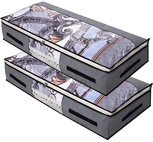 Product Cover MISSLO Jumbo Fabric Underbed Storage Bag Container Under Bed Organizer for Comforter, Blanket, Bedding with 2 Clear Panels, 2 Pack
