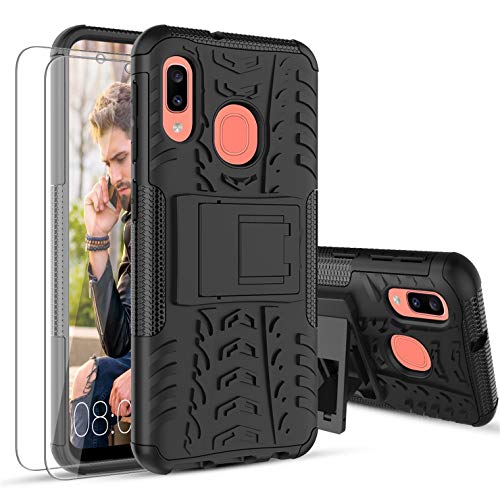 Product Cover Meker Samsung Galaxy A10E Case, Galaxy A20E Phone Case with Kickstand & 2HD Soft Screen Protector,Hard PC Back with Soft TPU Dual Layer Shockproof Phone Cover for Men/Women-Black
