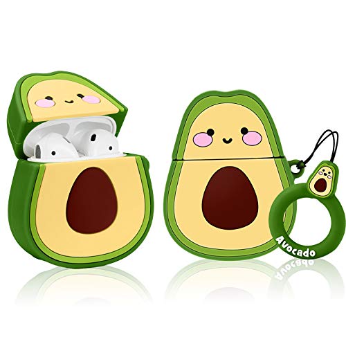 Product Cover Mulafnxal Compatible with Airpods 1&2 Case,Cute Funny Cartoon Fruit Character Silicone Airpod Cover,Kawaii Fun Design Skin,Fashion Animal Designer Cases for Girls Kids Teens Boys Air pods(Avocado)