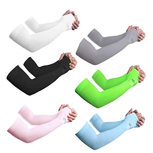 Product Cover Sportout UV Protection Cooling Arm Sleeves,Longer Sun Sleeves Perfect for Basketball,Baseball,Running,Fishing,Arm Sleeves Tattoo for Men and Women with Multiple Colour,6 Pairs (Colorful-6)