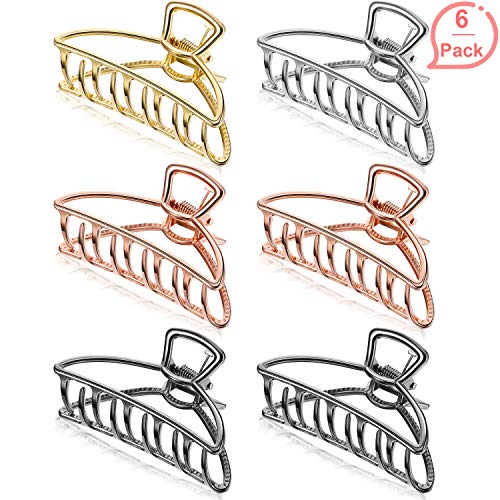 Product Cover Large Metal Claw Clips Hollow Non-slip Hair Catch Jaw Clamp for Women Girls Hair Barrette for Fixing Hair (Gold, Silver, Rose Gold, Black, 6 Pieces)
