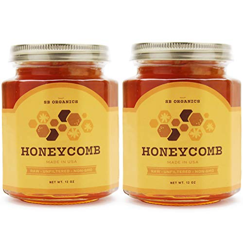 Product Cover SB Organics Honeycomb Jars - 2 Pack 12 oz Jars of Premium California Sage Raw Unfiltered Non-GMO Kosher Honey Comb