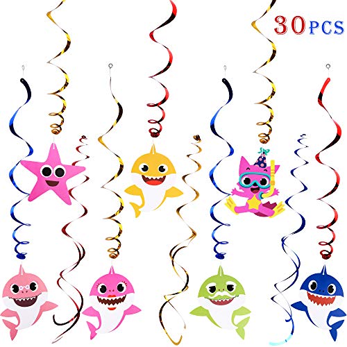 Product Cover Tinabless Shark Hanging Swirl Decorations, 30 Ct Little Shark Birthday Party Decorations for Shark Theme Birthday Baby Shower Festival Party, Kids Shark Party Supplies