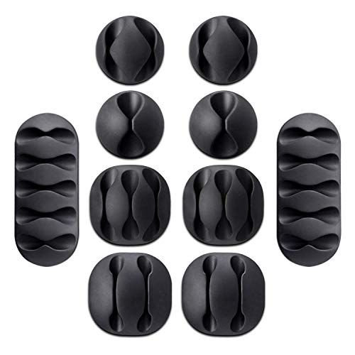 Product Cover amiciSmart Cable Clip Self-Adhesive Silicone Cable Organizer, 10 Piece, Black (Single Pack)