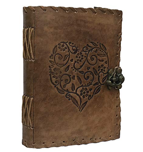 Product Cover Leather Heart Embossed Journal, Notebook, Leather Journal for Men, Leather Journal for Women, Poetry Journal, Notebooks and Journals for Women, Mens Journal, Blank Paper Book, Blank Book (Design1)