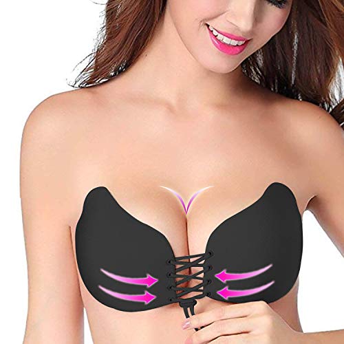 Product Cover Strapless Bra Sticky Self Adhesive Invisible Push up Bra for Backless and Strapless Dresses,Tops etc. Black