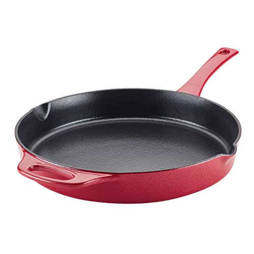 Product Cover Rachael Ray 47871 Enameled Cast Iron Skillet/Fry Pan with Pour Spouts, 12 Inch, Red Shimmer