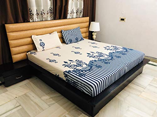 Product Cover Magnetic Shadow Blue Floral Glace Cotton King Size Elastic Fitted Bedsheets
