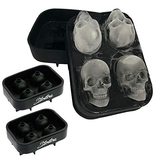 Product Cover Stritra - 3D Skull Ice Mold (Pack of 2) Easy Release Silicone Mold,8 Cute and Funny Ice Skull for Whiskey,Cocktails and Juice Beverages,Black