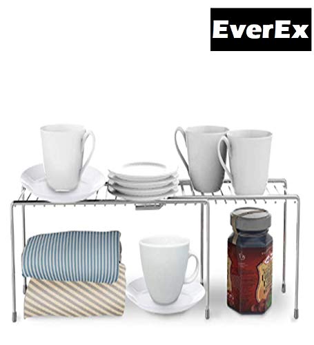 Product Cover EverExTM Stainless Steel Multipurpose Expandable Utensils cookware Plate Dish Kitchen and Food Rack Storage Holder Stand Shelves Shelf Organiser for Home Cabinet, Chrome Finish.(100% Rust Free)