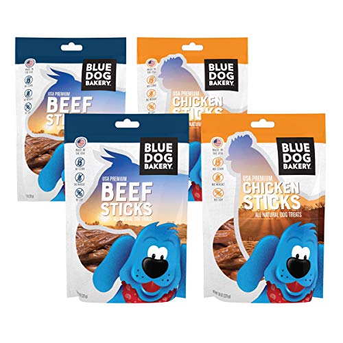 Product Cover Blue Dog Bakery Natural Dog Treats, Four Pack of Grain Free, USA Premium Beef and Chicken Sticks