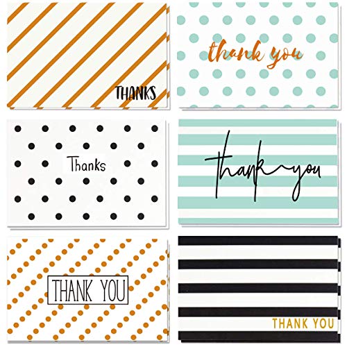 Product Cover 48 Simple Thank You Cards - Bulk Thank You Notes Girls Boys Baby Shower Wedding, 6 Retro Design, Blank On the Inside, 4 x 6 inch Thank You Cards with Envelopes All Occasions