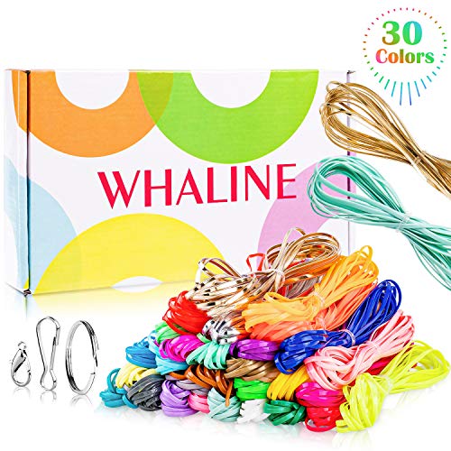 Product Cover Whaline 30 Colors Plastic Lacing Cords with 20 Keychain Clips 20 Hooks and 10 Clasps, Gimp Bracelet Making Scoubidou Strings with Box for DIY Craft Jewelry Making (492 feet)