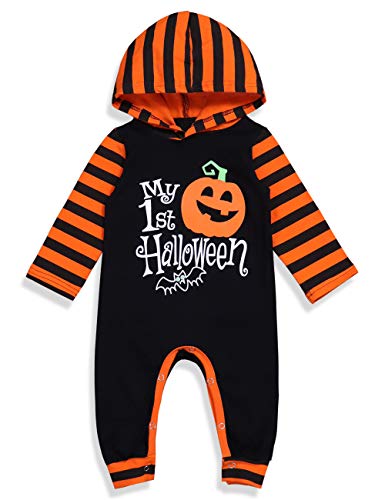 Product Cover Halloween Baby Boy Girl Outfit My First Halloween Pumpkin Hoodie Romper Bodysuit One-Piece Jumpsuit