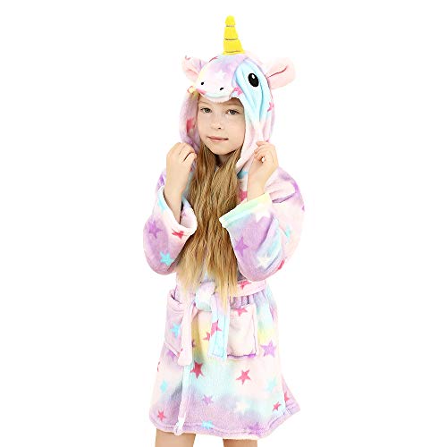 Product Cover   Unicorn Gifts Toys for Girls, BFYWB Soft Unicorn Hooded Bathrobe Sleepwear for Kids Toys for 4-5 Year Old Girls Unicorn Gifts for 4-5 Year Old Girls (Starry 4-5 Years)