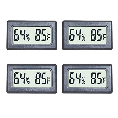 Product Cover Veanic 4-Pack Mini Digital Thermometer Hygrometer Meters Gauge Indoor Large Number Display Temperature Fahrenheit (℉) Humidity for Home Office Humidors Jars Incubators Guitar Case