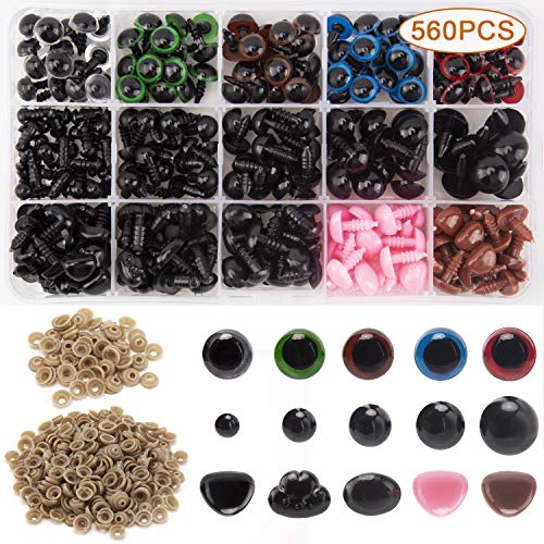 Product Cover AIEX 560pcs Colorful Plastic Safety Eyes and Noses, Includes 170pcs Plastic Safety Eye and 110pcs Safety Nose with 280pcs Washer Multiple Sizes for Doll, Plush Animal and Teddy Bear Craft Making