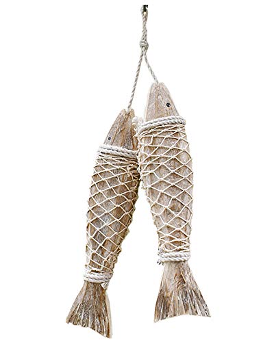 Product Cover Antique Wood Fish Decor Ornament Wall Hanging Wooden Fish Decorations for Home Nautical Theme