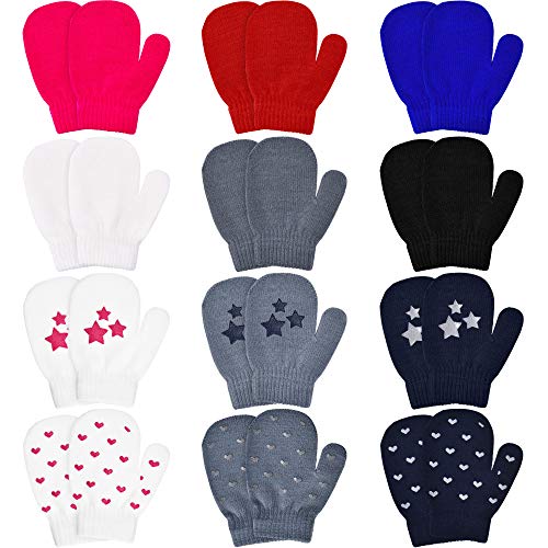 Product Cover 12 Pairs Toddler Knitted Gloves Stretch Full Finger Mittens Winter Warm Knitted Unisex Kid Gloves for Baby Boys and Girls Supplies