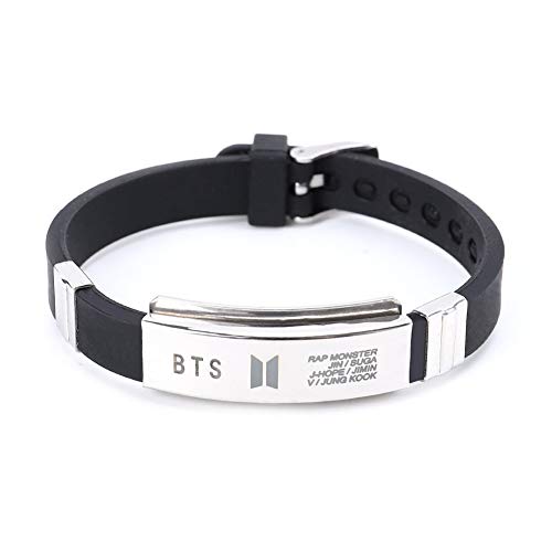 Product Cover Yellow Chimes BTS K-POP Band Stainless Steel Silicon Wristband Bangtan Boys Unisex Bracelet Bracelet for Boys and Girls