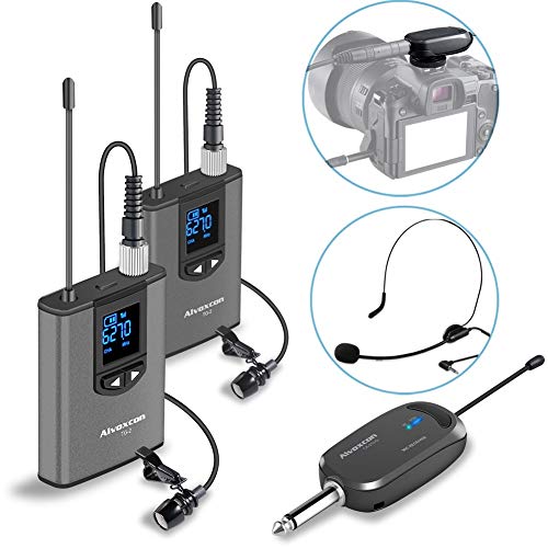Product Cover Wireless Headset Lavalier Microphone System -Alvoxcon Dual Wireless Lapel Mic for iPhone, DSLR Camera, PA Speaker, YouTube, Podcast, Video Recording, Conference, Vlogging, Church, Interview, Teaching