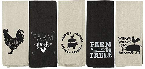 Product Cover Farmhouse Kitchen Towels Flour Sack Cotton Black/Tan Set of 5
