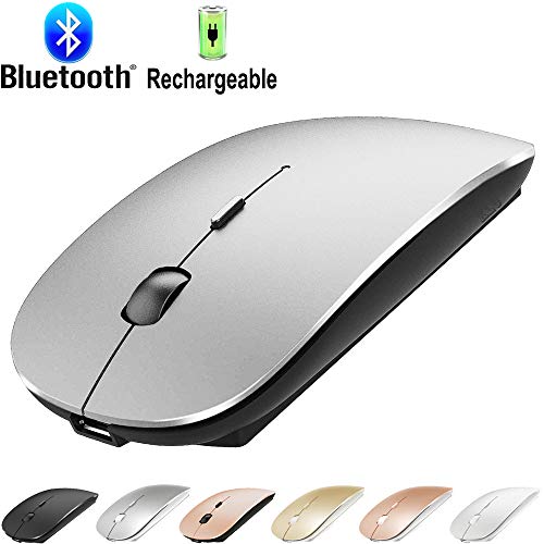 Product Cover Rechargeable Bluetooth Mouse for Laptop Mac Pro Air Bluetooth Wireless Mouse for MacBook pro MacBook Air MacBook Mac Windows Laptop/Note Book/pc (Bluetooth Mouse/Silver Black)