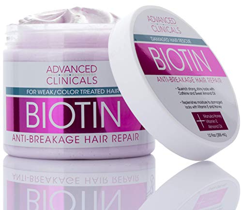 Product Cover Advanced Clinicals Biotin Anti-Breakage Hair Repair Mask. Strengthen Broken, Color-Treated Hair with Repairing Deep Conditioner Manuka Honey & Caffeine. Hydrating Mask Restores Weak Hair, 12 oz.