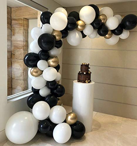 Product Cover Balloon Garland Arch Kit 16ft Long Black Gold and White Balloons for Birthday Party Graduation Event Decorations