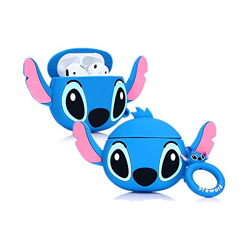 Product Cover ZAHIUS Airpods Silicone Case Cool Cover Compatible for Apple Airpods 1&2 [Cartoon Series][Designed for Kids Girl and Boys](Big Ear Stitch Blue)