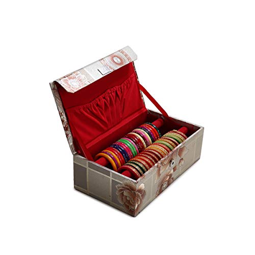 Product Cover Trendifly Wooden Velvet 1 Piece 2 Rod Bangle Box Bangle Storage Box Bangle Organizer (Silver)
