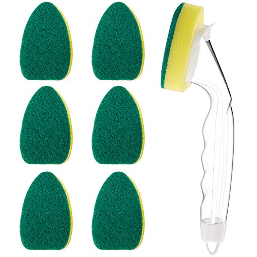 Product Cover 1 Dish Wands and 6 Refill Replacement Heads Heavy Duty Dish Wand Sponge for Kitchen Sink Cleaning Brush