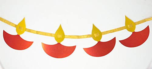Product Cover Desi Favors Paper Diya Banner 5 feet Long Red and Gold with Gold Lace - Diwali Decoartions for Home/Office