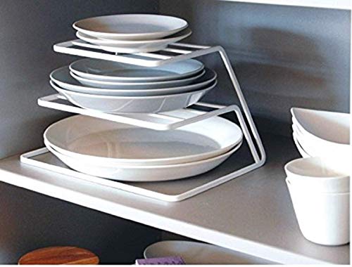 Product Cover Xllent® Plate Stand Two Step Size in cm - 16.5 X 26.5 X 19.7- White- for Kitchen Storage/Multipurpose Use/Dish Storage/Plates Storage/Bowls Storage/Shelf Storage/Cup and Mug Storage Shelf.