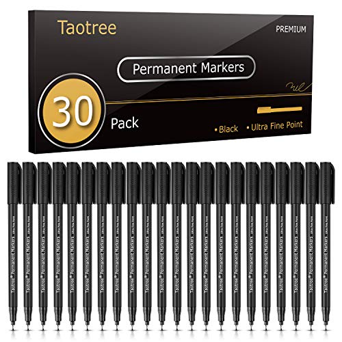 Product Cover Ultra Fine Point Permanent Markers, Taotree 30 Pack Dual Tip Black Ink Permanent Art Marker Pens for Doodling, Marking, Writing, Drawing, Work on Paper, Plastic, Wood, Rock, Great Back to School Gift