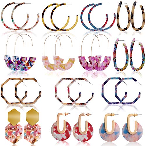 Product Cover Outee 14 Pairs Acrylic Earrings Hoop Earrings Resin Drop Dangle Earrings Polygonal Bohemian Fashion Jewelry Earrings for Women Dress Accessory