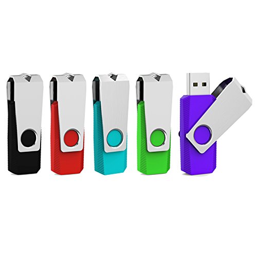 Product Cover Aiibe 5 Pack 32GB Flash Drive USB Flash Drive USB 2.0 Thumb Drive Swivel U Disk Memory Stick 32 GB Multi Pack USB Drives with Led Light (32G, 5 Colors: Black Red Cyan Green Purple)