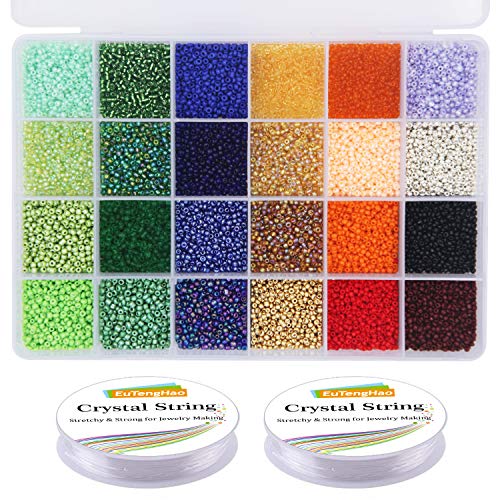 Product Cover EuTengHao 14400pcs Glass Seed Beads Small Craft Beads for DIY Bracelet Necklaces Crafting Jewelry Making Supplies with Two 0.5mm Clear Bracelet String (600Pcs Per Color, 24 Colors)