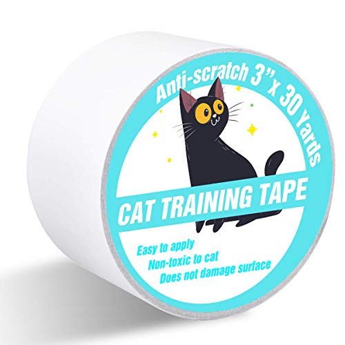 Product Cover Polarduck Anti Cat Scratch Tape, 3 inches x 30 Yards Cat Training Tape, 100% Transparent Clear Double Sided Cat Scratch Deterrent Tape, Furniture Protector for Couch, Carpet, Doors, Pet & Kid Safe