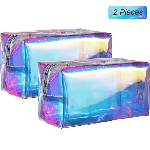 Product Cover 2 Pieces Holographic Makeup Bag Iridescent Cosmetic Pouch Waterproof Portable Handbag for Makeup Tools Organize