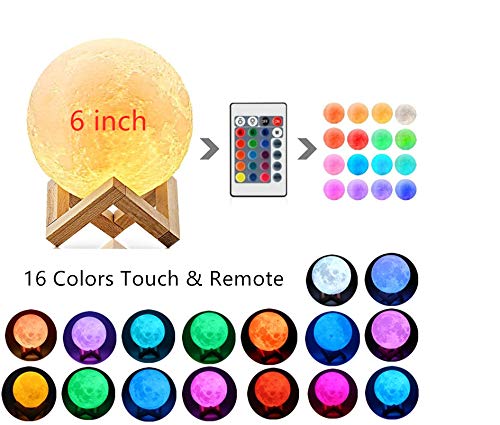 Product Cover 0'LITSTR 3D Printing Moon Night Light 16 Colors Changing/Remote&Touch Control/for Birthday Kids Gifts Home Decoration (6'')