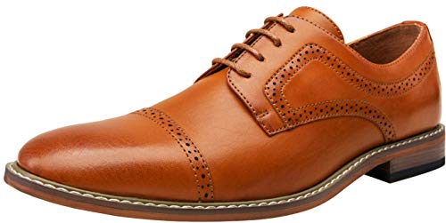 Product Cover VOSTEY Men's Oxford Shoes Classic Formal Dress Derby Shoes Cap Toe Oxfords (12,Yellow Brown)
