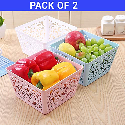 Product Cover TIED RIBBONS Set of 2 Flexible Multi-Purpose Plastic Storage Baskets for Fruits Vegetables and Kitchen Fridge Dining Table (Multicolour)