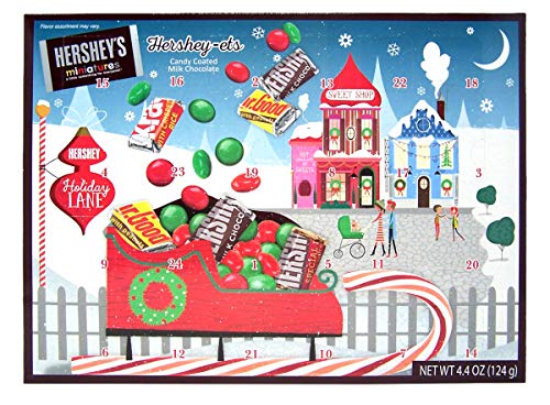 Product Cover Hershey Miniatures and Candy Coated Milk Chocolate Pieces Filled 2019 Christmas Advent Calendar, 4.4 Ounce