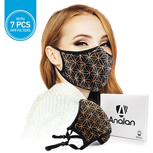 Product Cover ANALAN Mouth Mask Anti Pollution Dust Mask Washable And Reusable Mask For Flu Pollen Allergies Somke （Gold life flower）