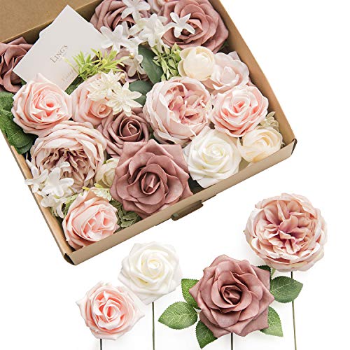 Product Cover Ling's moment French Dusty Rose Artificial Wedding Flowers Combo for Wedding Bouquets Centerpieces Flower Arrangements Decorations (Garden Dusty Rose)