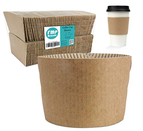 Product Cover [125 Pack] Kraft Coffee Cup Sleeves - Brown Disposable Corrugated Cardboard Paper Jacket, Holds Hot and Cold Drinks, Espresso Coffee Milk Tea Beverage Insulator and Hand Protection